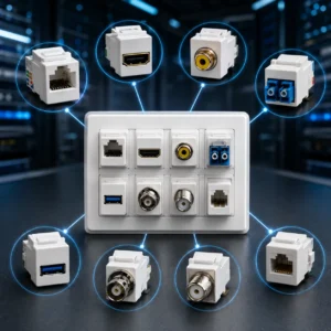 پنل کیستون ماژولار با ماژول‌های RJ45، HDMI، RCA، فیبر نوری، USB و BNC