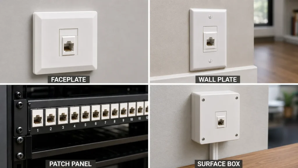 کیستون‌های شبکه در Faceplate، Wall Plate، Patch Panel و Surface Box