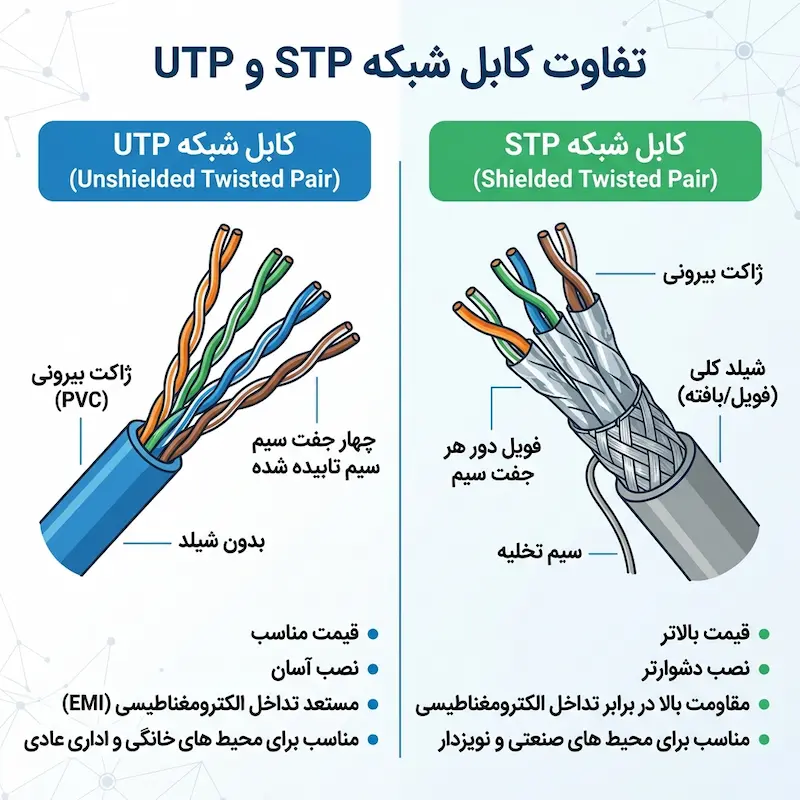 تفاوت کابل شبکه STP و UTP